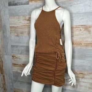 Free People ruched dress brown size Medium and large